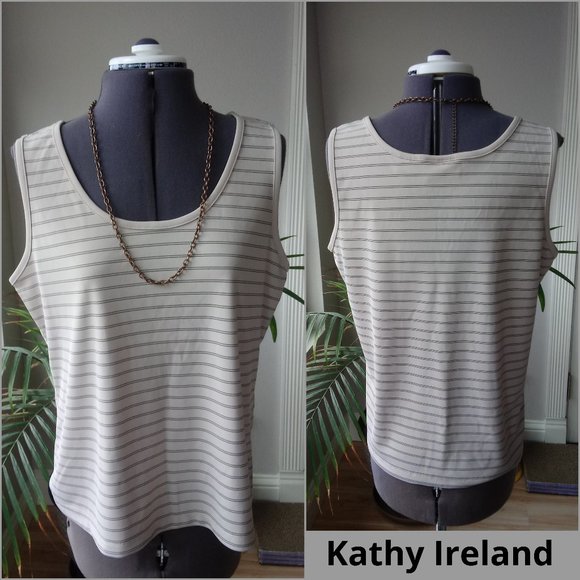 kathy ireland Tops - Kathy Ireland Grey Tank with Black Stripes